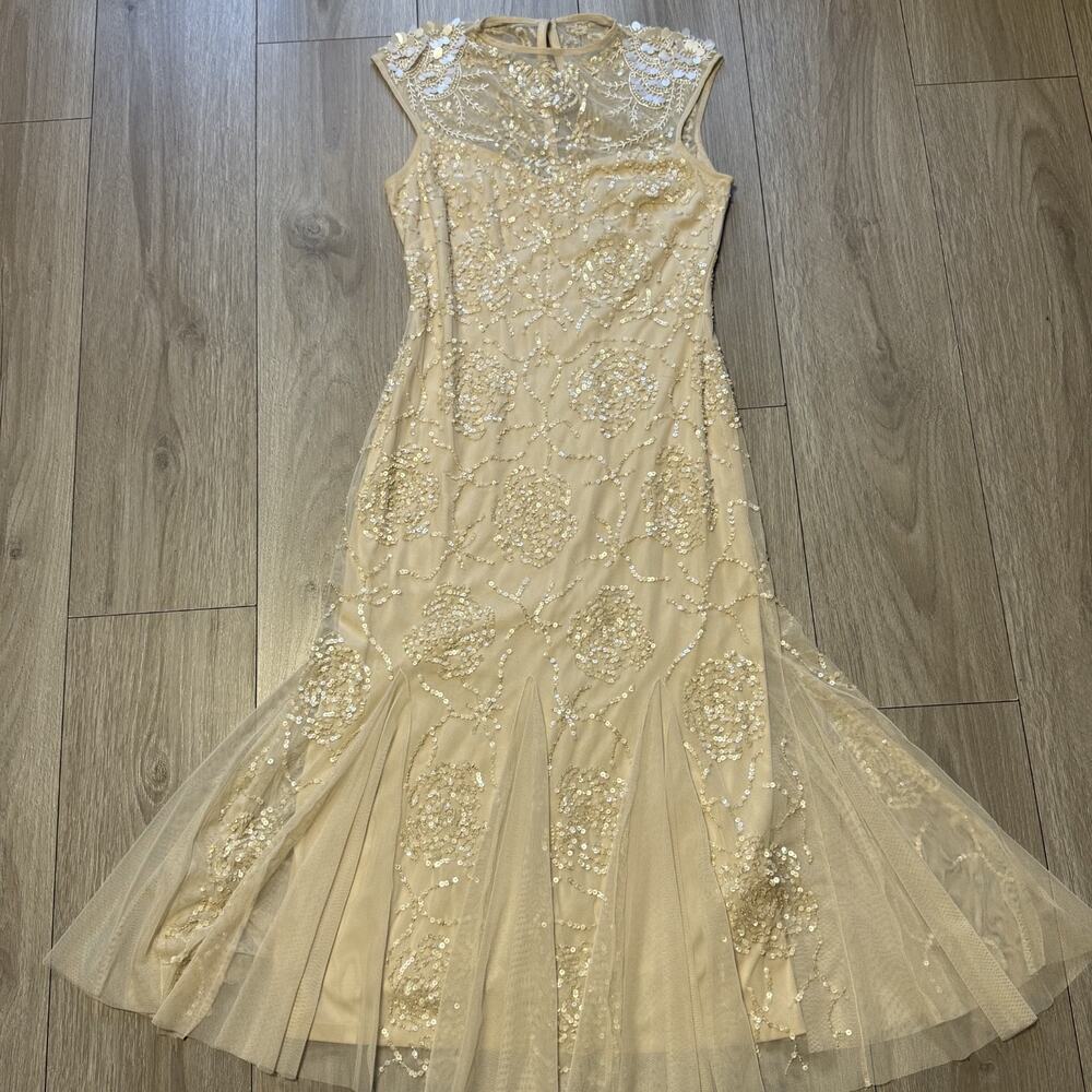 NWT Adrianna Papell Womens Beaded Sequined Sleeveless Midi Champagne/nude 6 - Picture 4 of 16